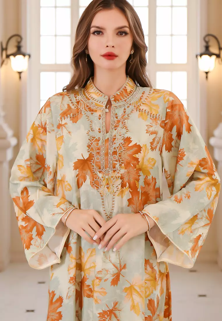 2024 Autumn Big Robe Long Sleeve Dress Printed Dress CA24090328YE