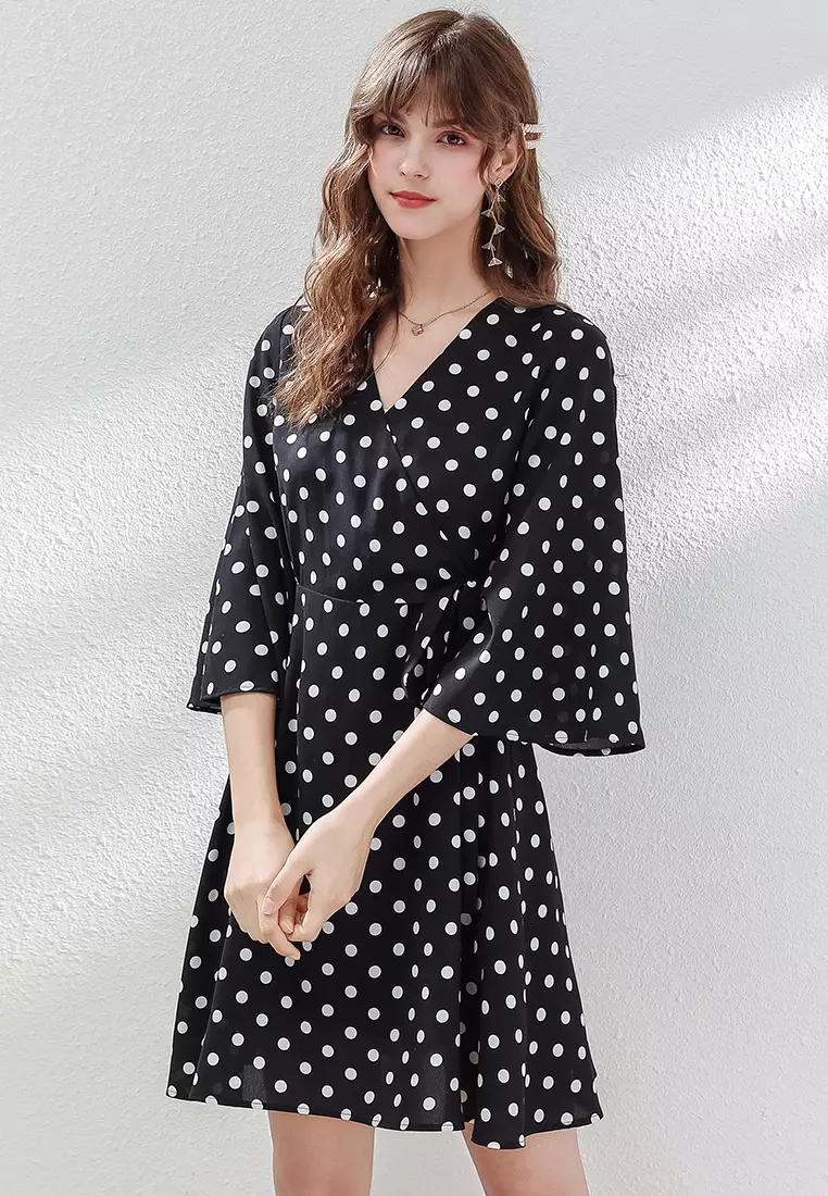 Wooden ear sling pleated polka dot dress hotsell