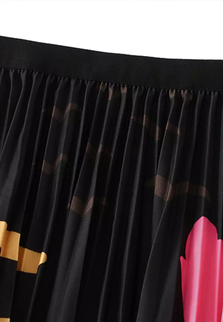 Abstract Print Pleated Skirt AF2125