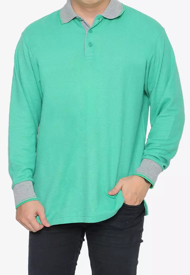 Andre Michel Kaos Polo Shirt Lengan Panjang Kerah Abu Hijau Salem 933-51