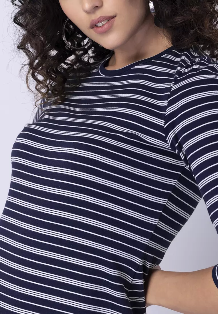 Blue Striped Knit Maxi Dress