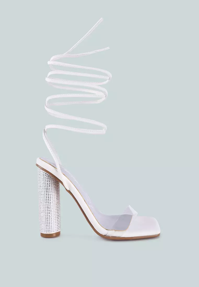 Discount on London Rag  shoes - SKU: White Lace Up Diamante High Heeled Sandal