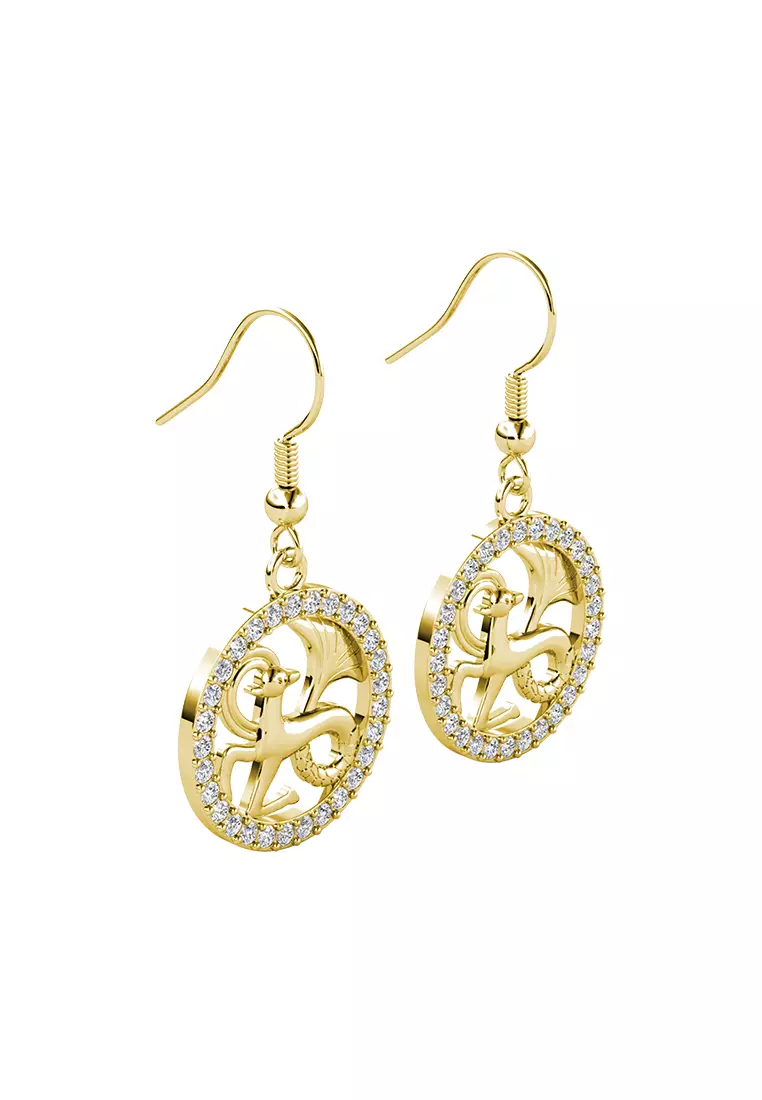 Her Jewellery Circlet Hook Capricorn Earrings (Yellow Gold) - Luxury Crystal Embellishments plated with 18K Gold