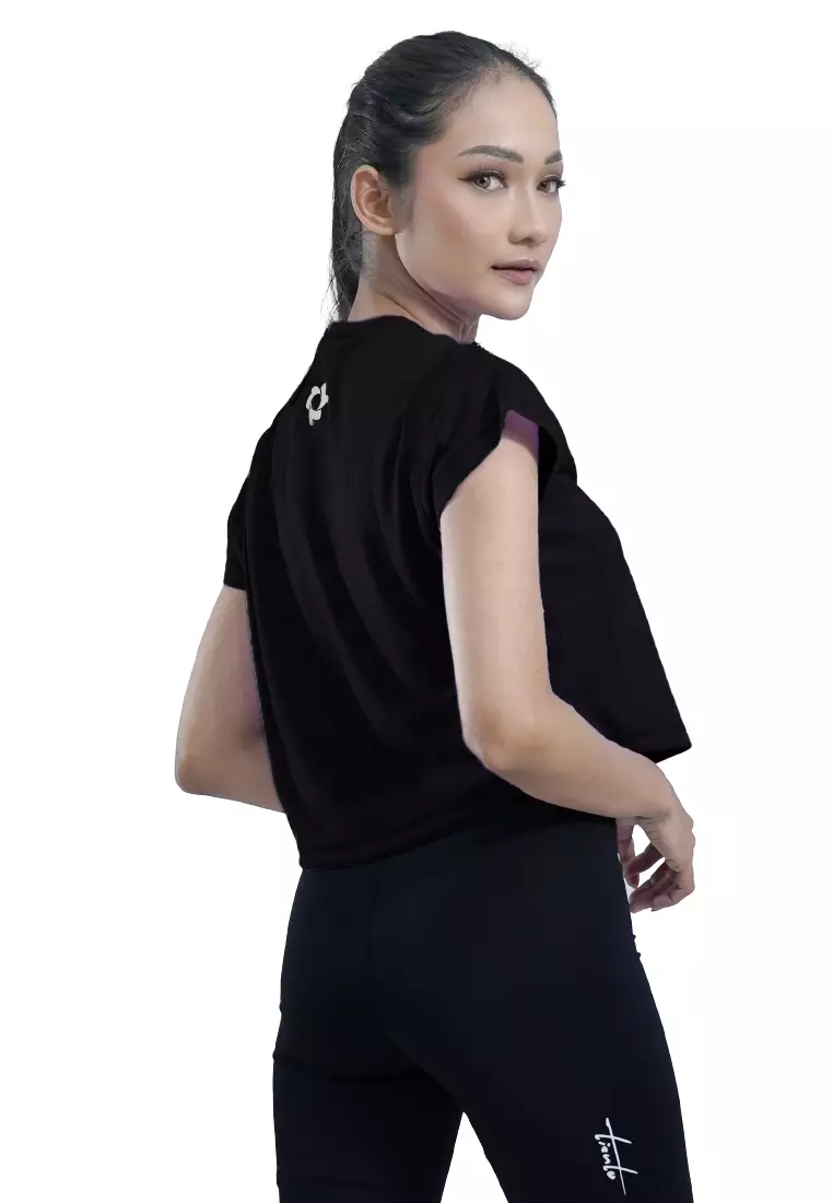 Tiento Baju Olahraga Wanita Crop Top Shirt Kaos Lengan Pendek Running Gym Lari Yoga Pound Fit