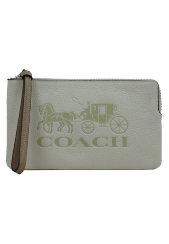 Coach white Coach Large Corner ZIp C4464 Wristlet With Horse And Carriage Print In Chalk D9B85AC05ED93FGS_1