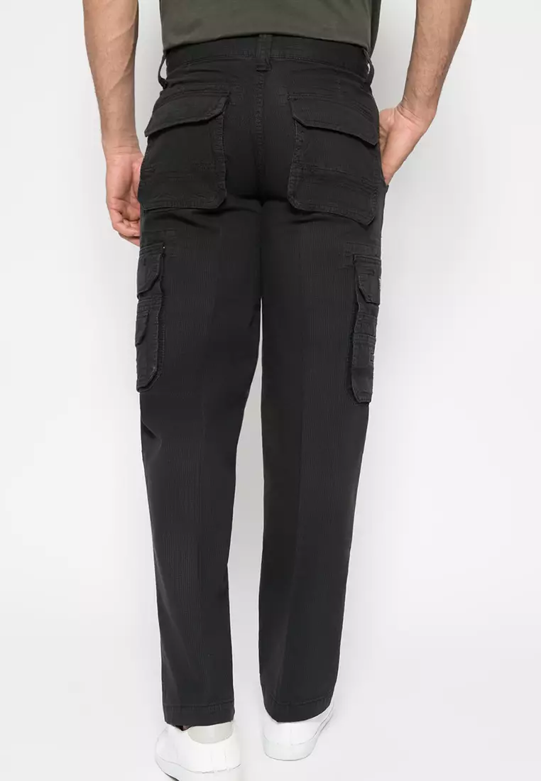 LGS - Celana Panjang Casual Cargo Warna Hitam Motif Garis Garis Reguler Fit - LECP.325.402G.011.7C