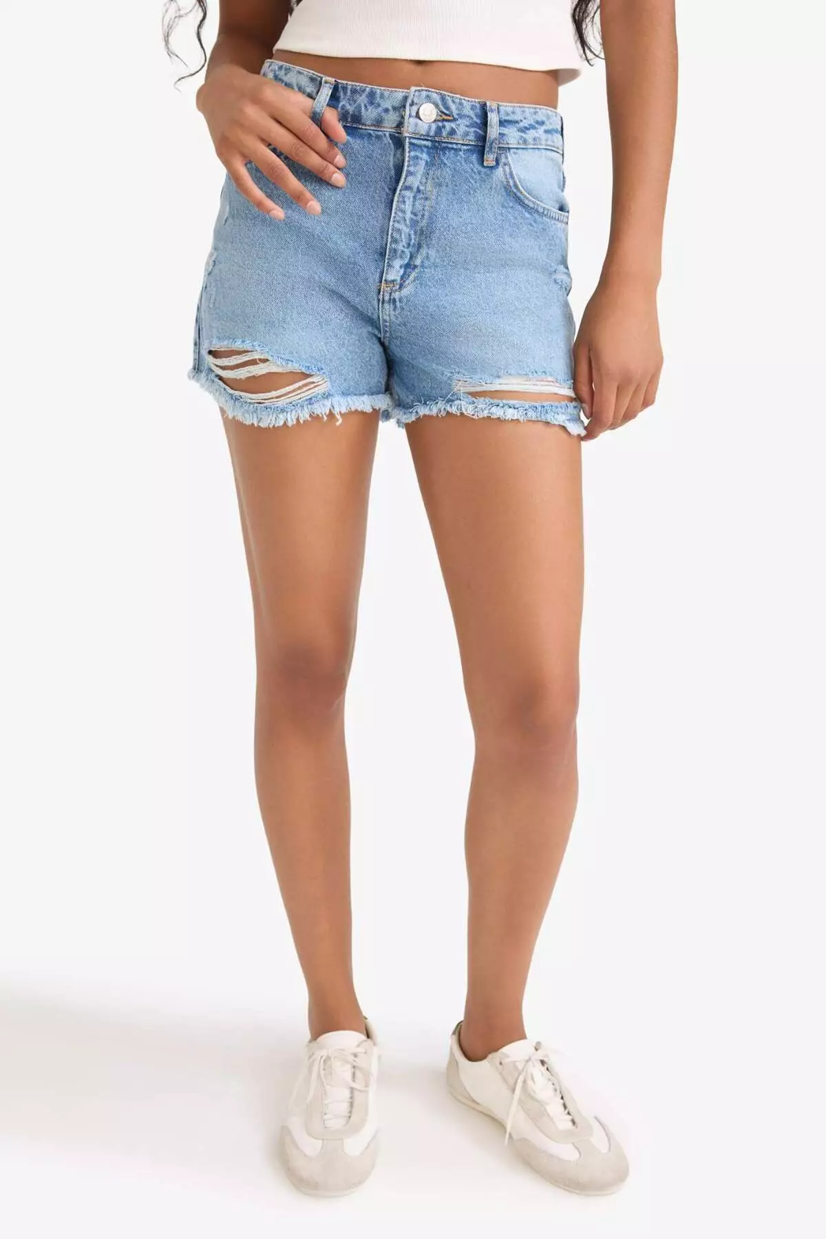 High Waist Cutout Jean Shorts E0504Ax25Sm