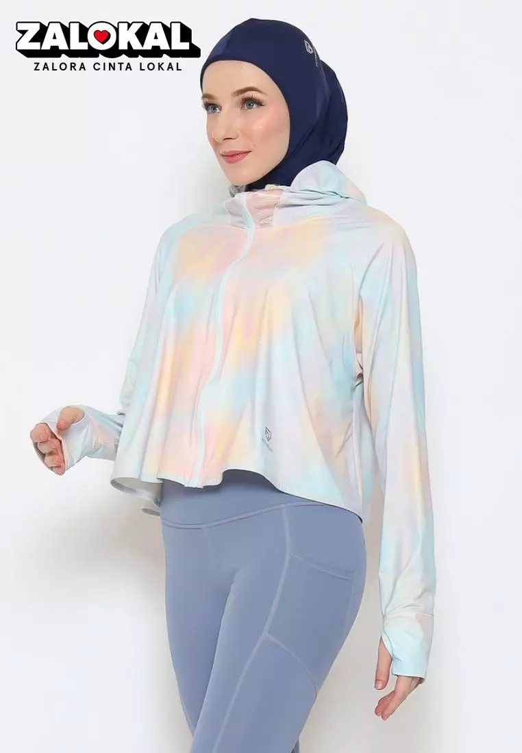 Fitwear - Jaket K-Style Anti UV Olahraga Wanita RIHANNA UPF 50++ CROP - MIXED BLUE