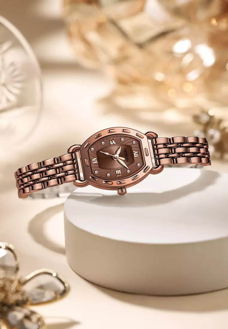 Jam Tangan Wanita Korea Original Tonneau Dial Berlian Anti Air Jam Tangan Cewek rose brown