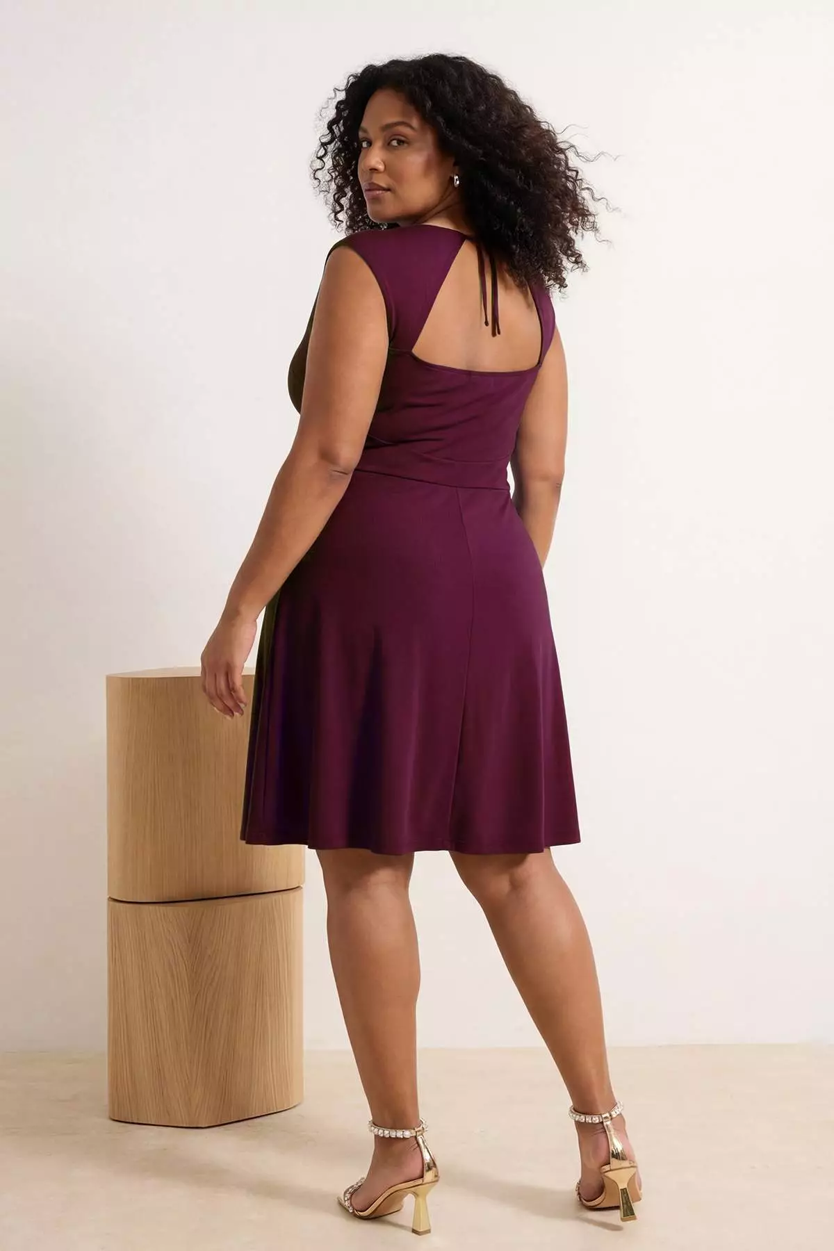 Brown Square Collar Skater Sandy Plus Size Dress Tbbss26Ah00216