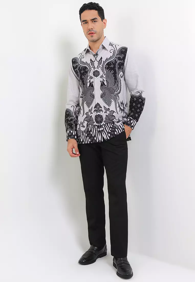 Kemeja Lengan Panjang Pria Reguler Fit Full Furing Rianty Pradipta Grey Katun Satin