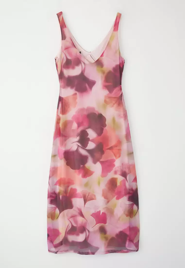 Multicolored Fitted Abstract Bow Maxi Tulle Stretch Knit Dress TWOSS25EL00361