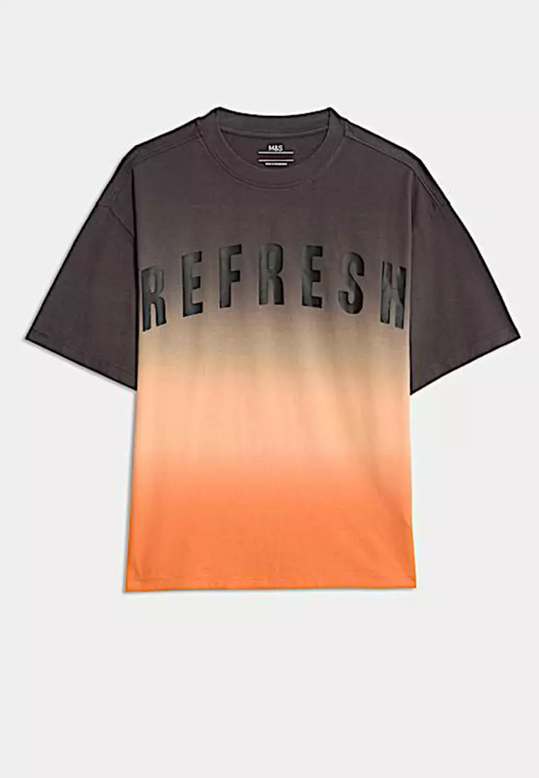Pure Cotton Ombre Refresh Slogan T-Shirt