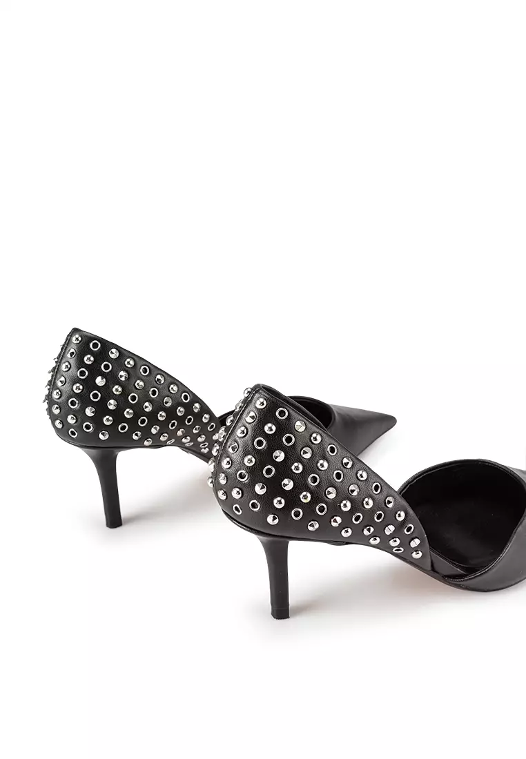 Zara Studded Pumps Black Studded Mid-Heel Heels