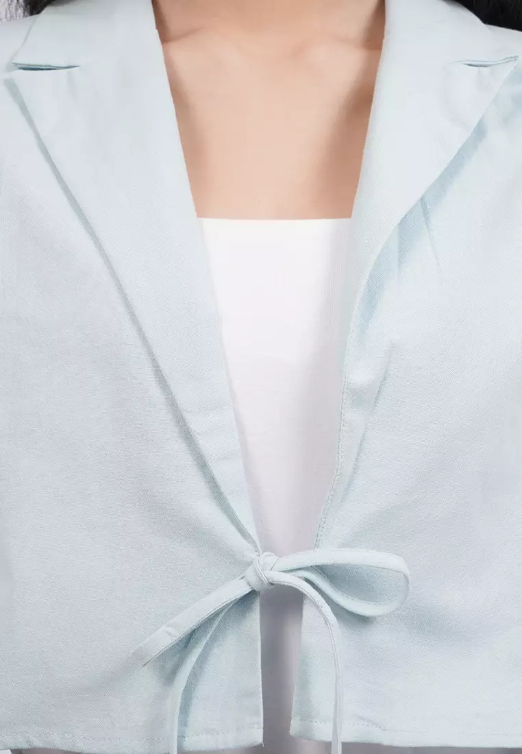 Short Sleeve Blazer with Tied Opening