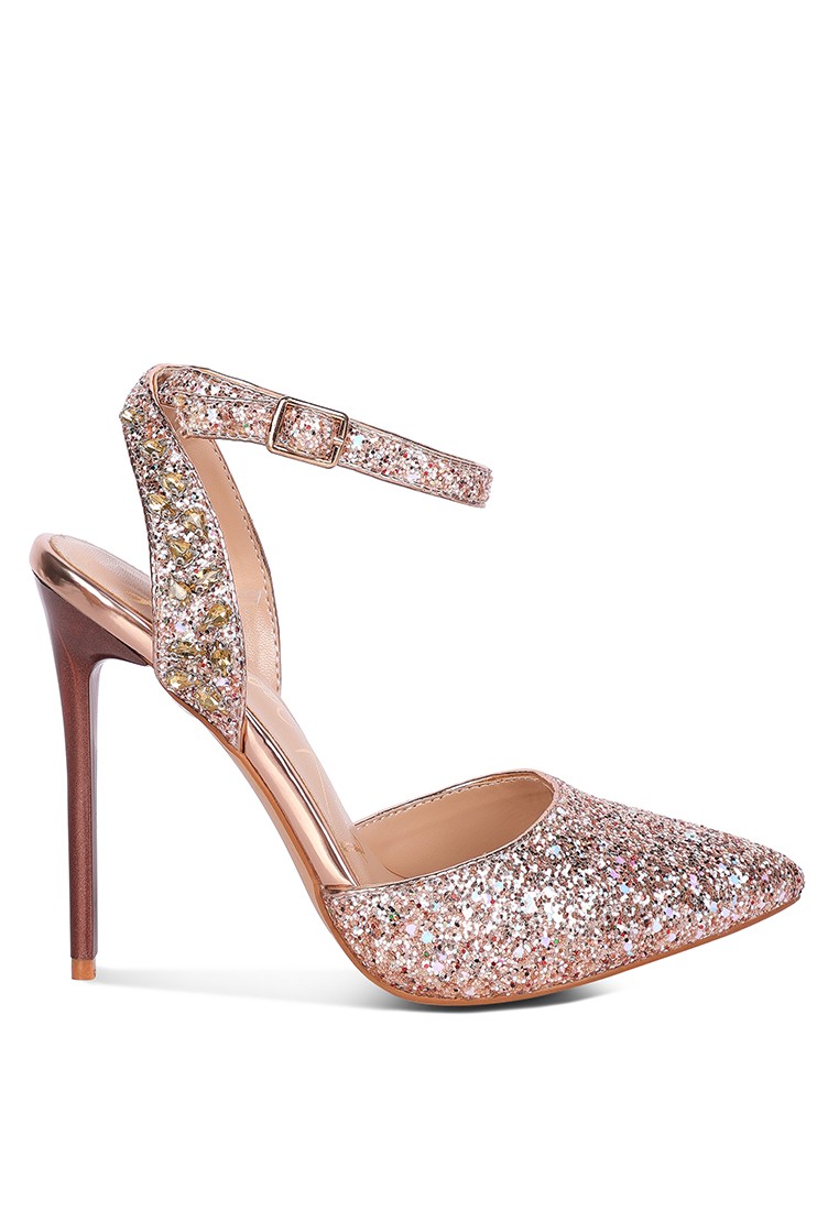 Rose Gold High Heeled Glitter Sandals