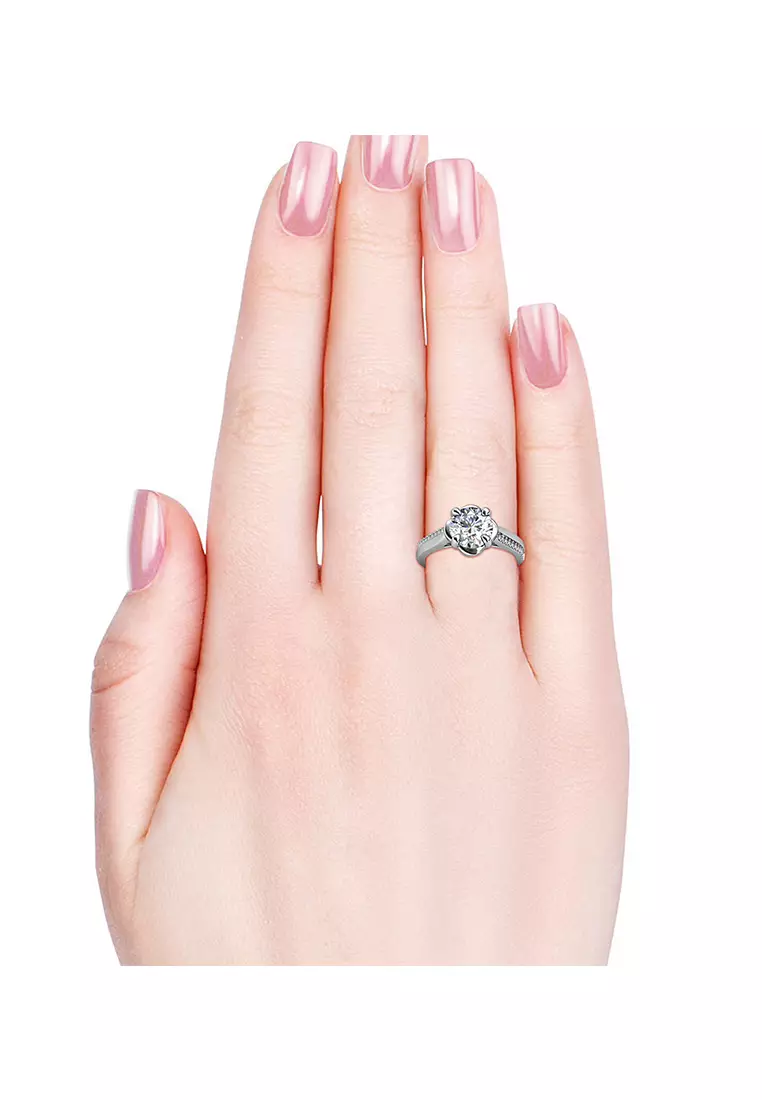 Berlian Moissanite La Rose Ring [GRA CERTIFICATE MOISSANITE DIAMOND] - Cincin 1carat Moissanite Diamond 925 Silver Celesta by Her Jewellery