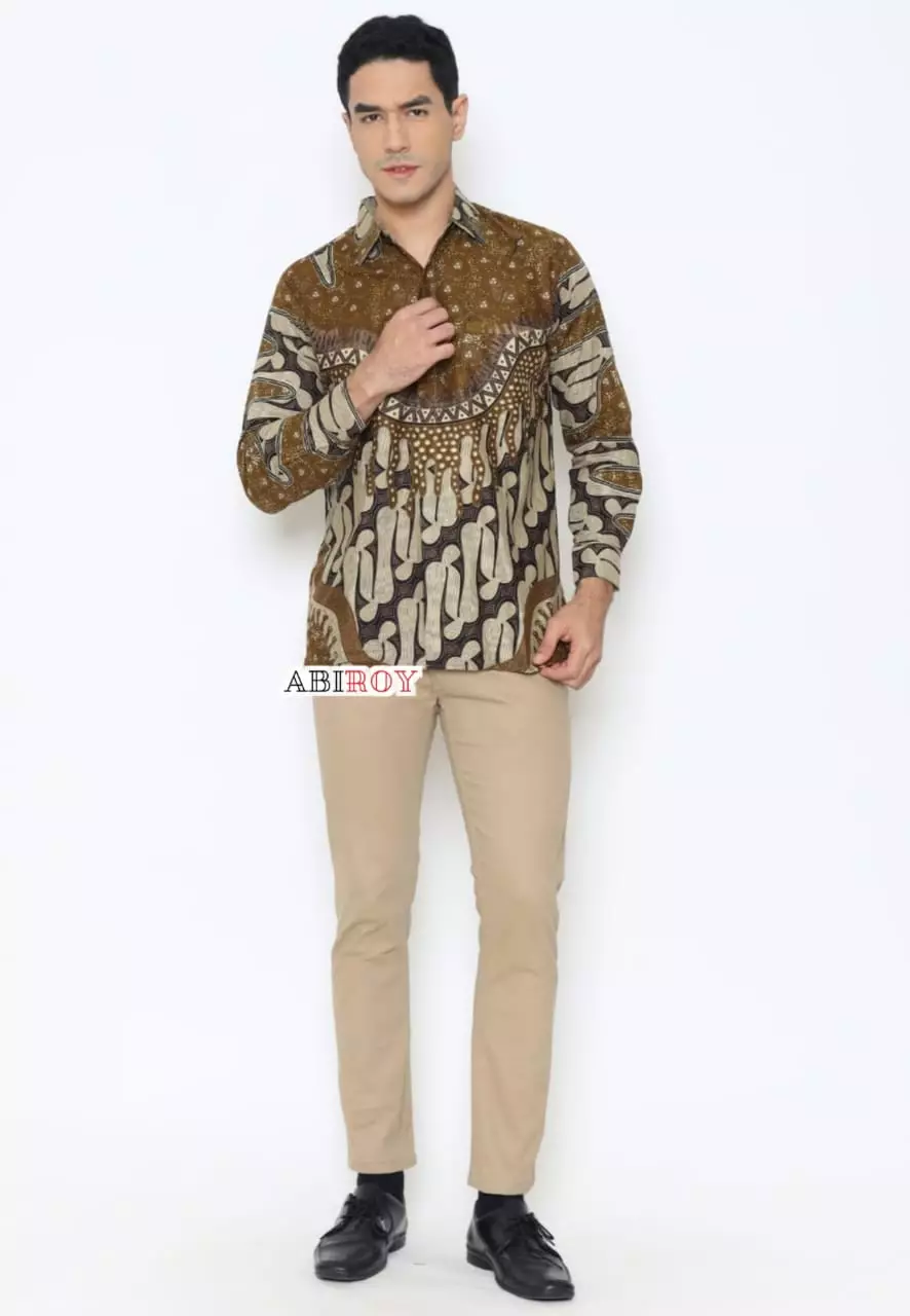 Kemeja Batik Pria Premium Slimfit Elegant Modern Lengan Panjang Mangkualam Coklat