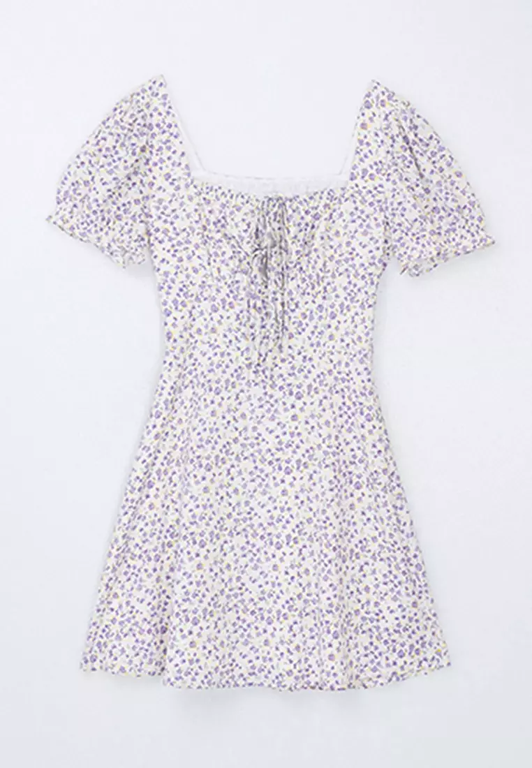 Square Neck Floral Mini Dress