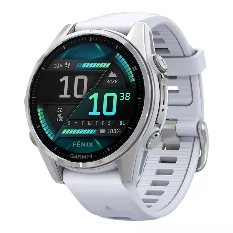 Jam Tangan Pria Garmin Fenix 8 43 010-02903-06 Smartwatch Amoled White Steel White Silicone Band