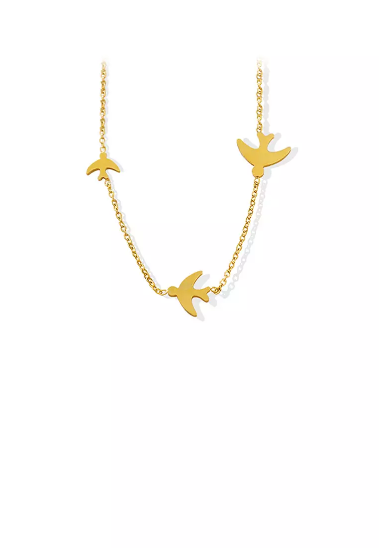 Simple and Cute Plated Gold 316L Stainless Steel Bird Necklace
