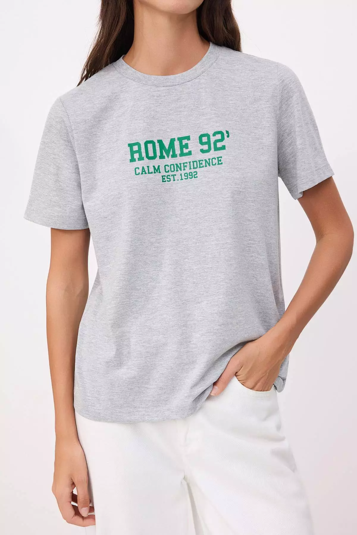 Gray Melange Slogan Regular/Normal Fit Short Sleeve Knitted T-Shirt Pack Of Cotton Twoss26Ts161