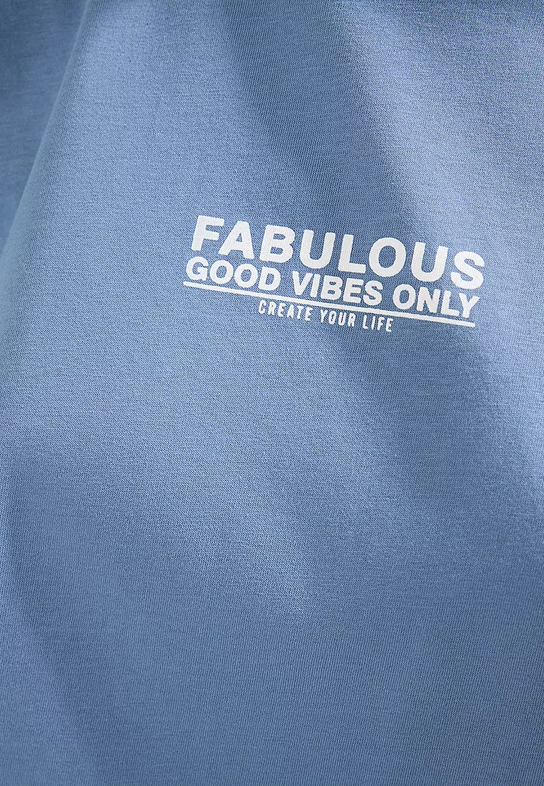 Indigo Back And Front Printed Oversize/Wide Cut Knitted T-Shirt