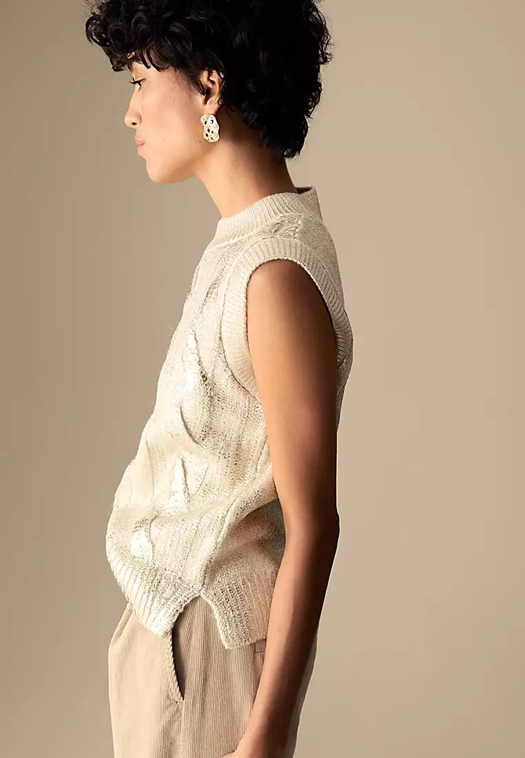 Sparkly Cable Knit Crew Neck Knitted Vest