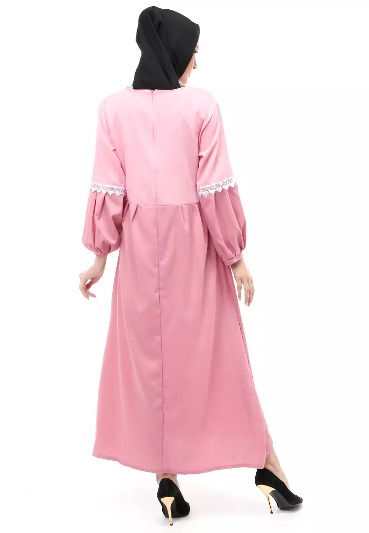 Sarinah Gamis Muslimah Panjang Atasan Wanita Motif Mutiara Regular Fit - Pink