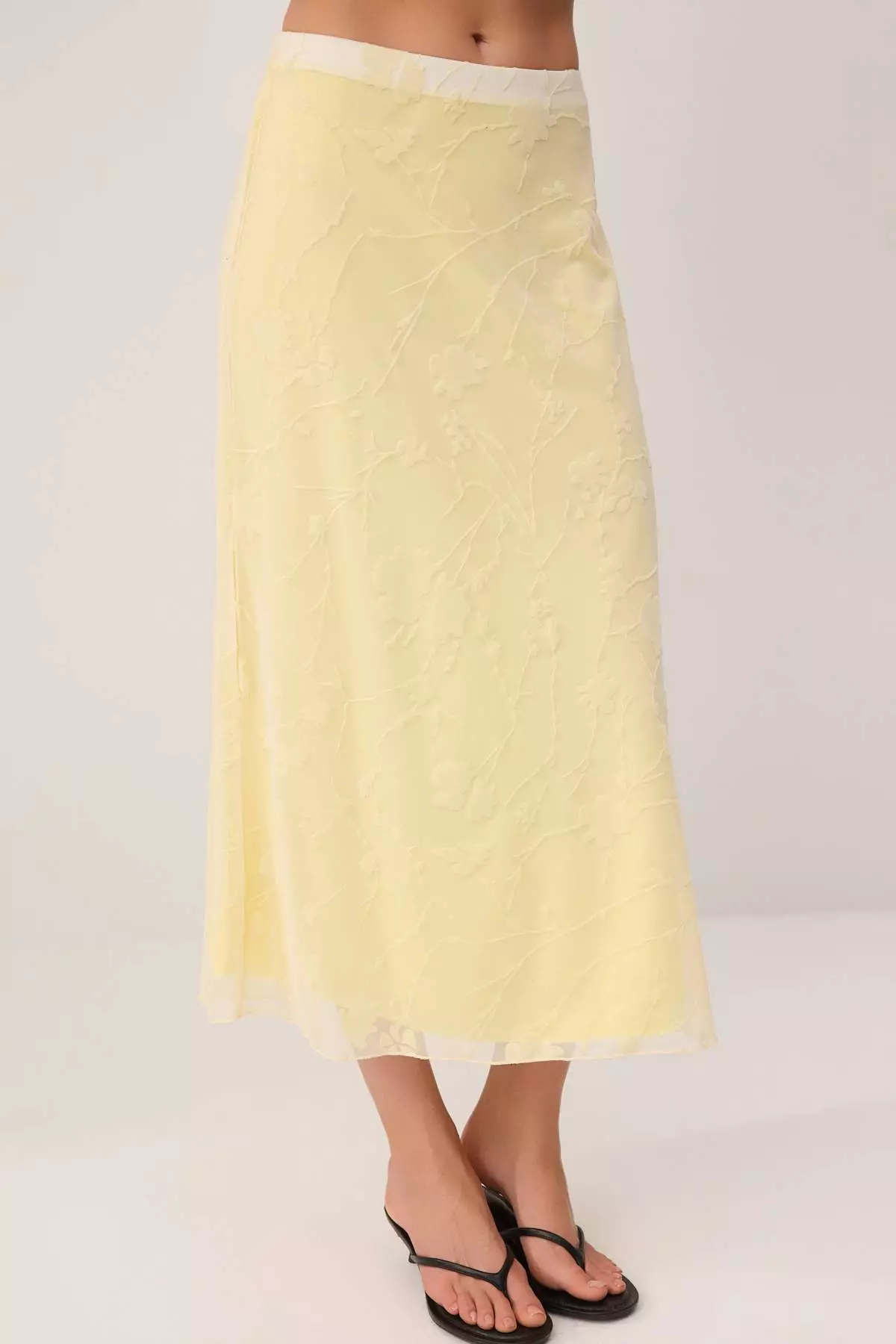 Yellow Flock Printed Pen Maxi/Long Tulle Flexible Knitted Skirt Twoaw26Et146
