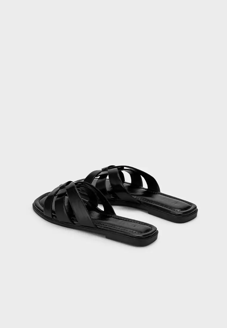 编织带方头平底拖鞋