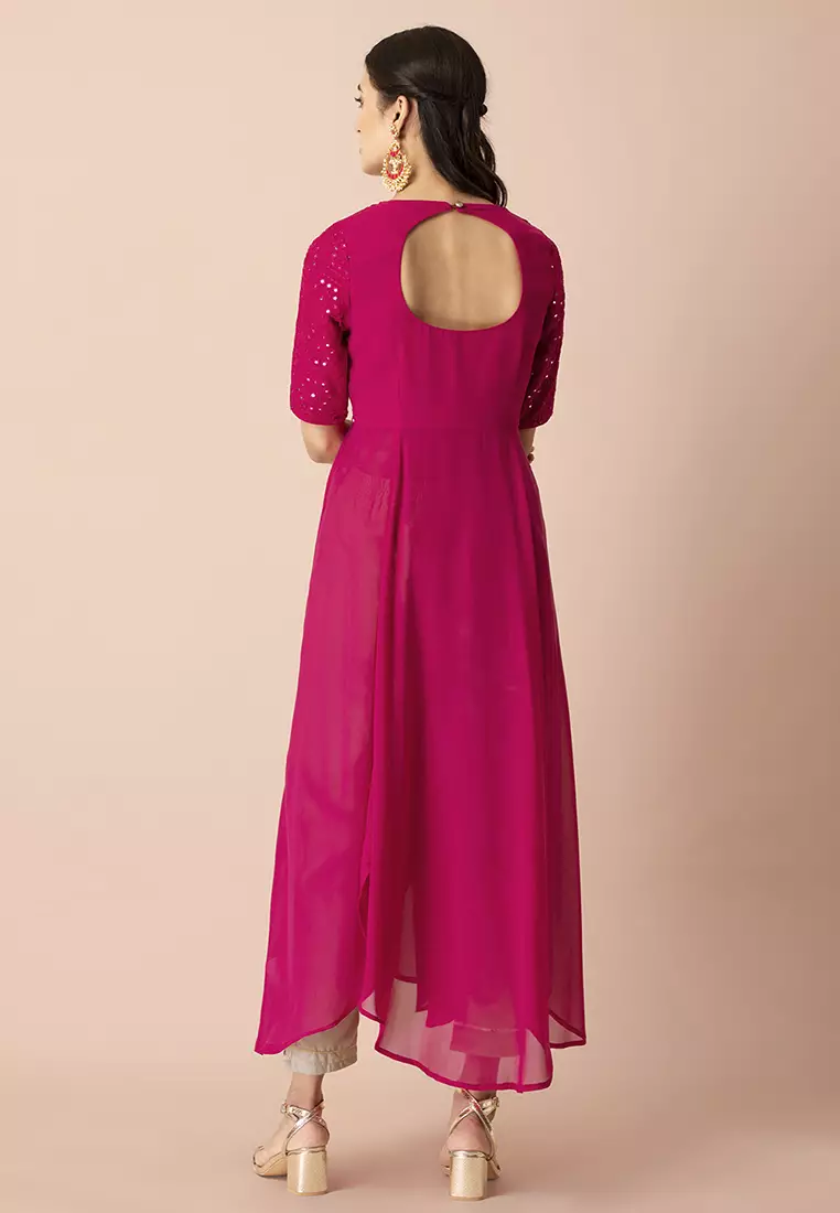 Buy Indya Hot Pink Mirror Work High Slit Kurta 2024 Online ZALORA