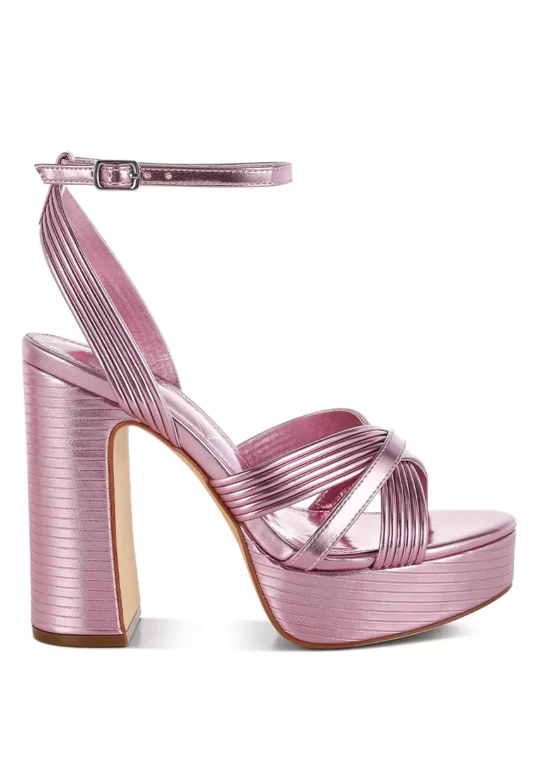Discount on London Rag  shoes - SKU: Metallic Ankle Strap Heel Sandals in Pink