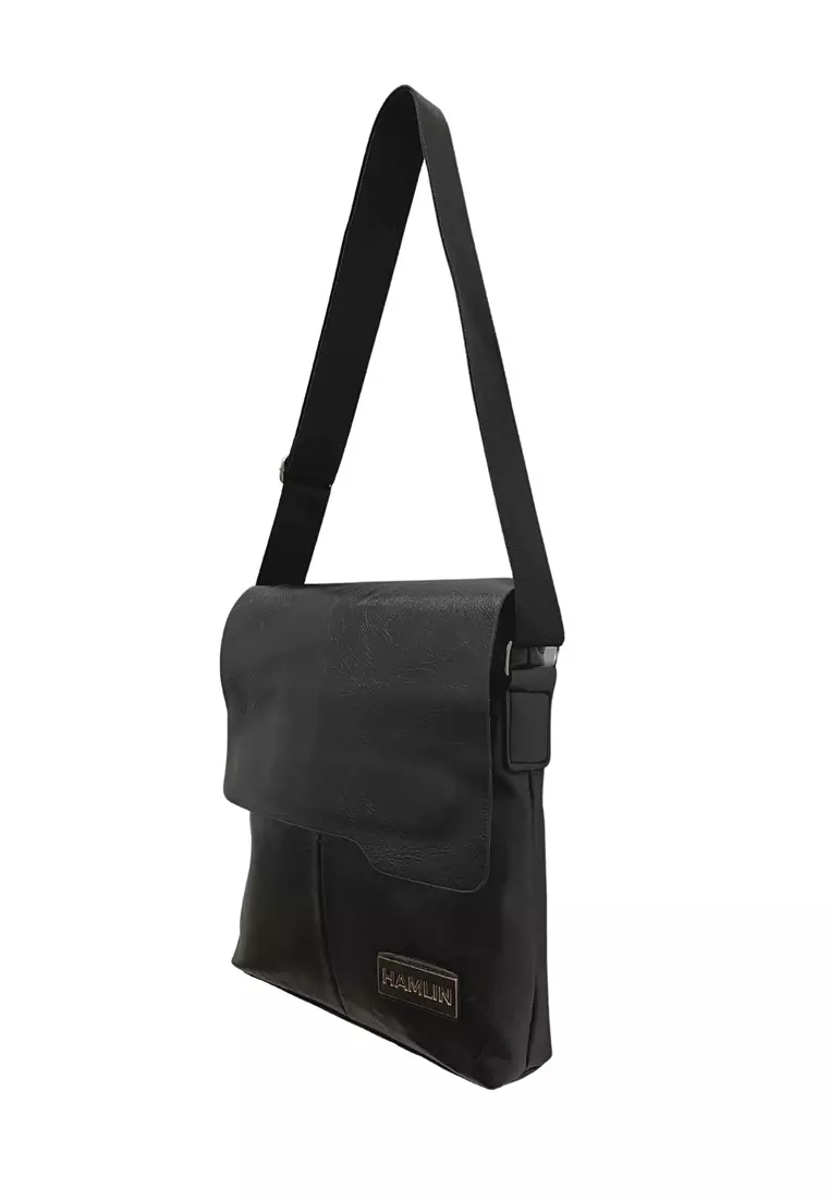 Roger Tas Selempang Bisnis Pria Messenger Bag Material Kulit Leather ORIGINAL - Black