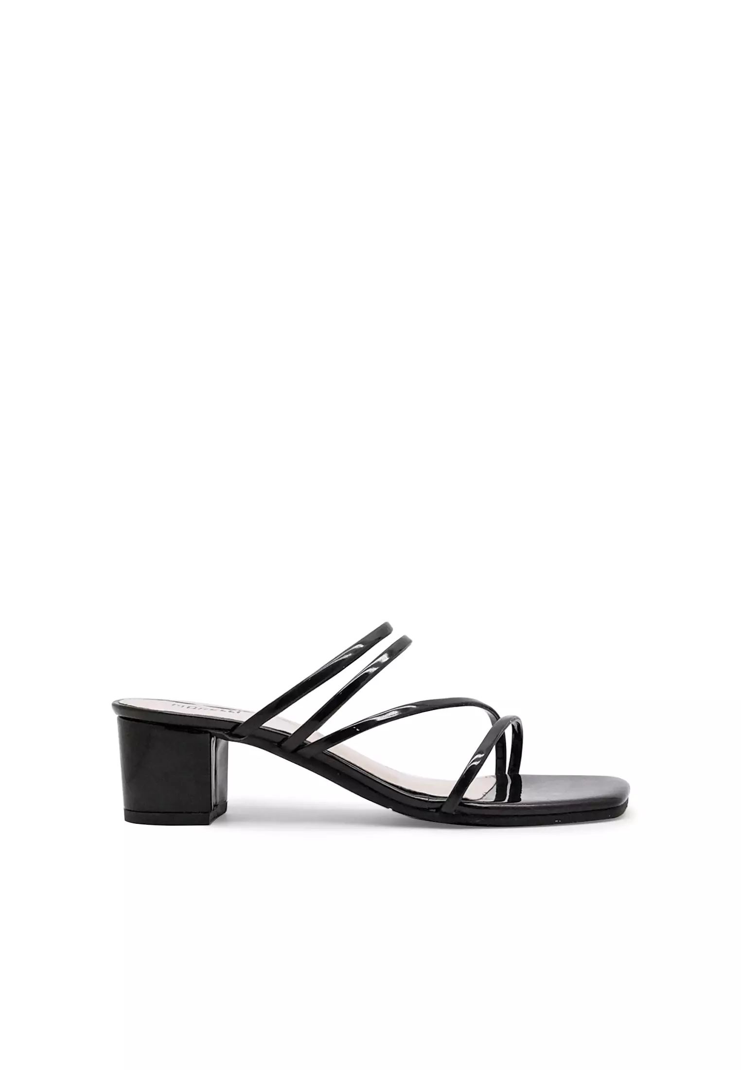 Almond Sandal wanita Tali klassic Eelgan Hak tahu 5 cm - Black patent