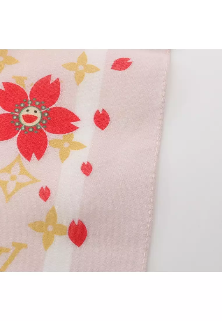 Pre-Loved Louis Vuitton LOUIS VUITTON × Takashi Murakami monogram cherry blossom scarf cotton pink Red multicolor