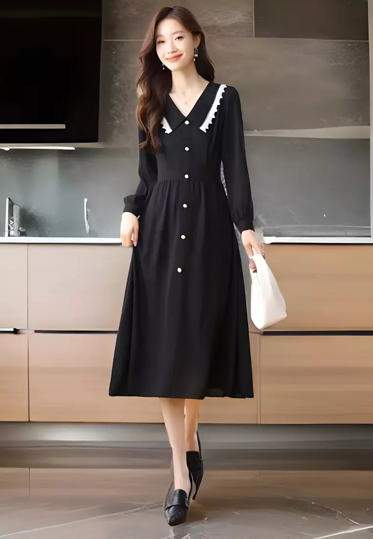 V Neck A Line Slim Dress