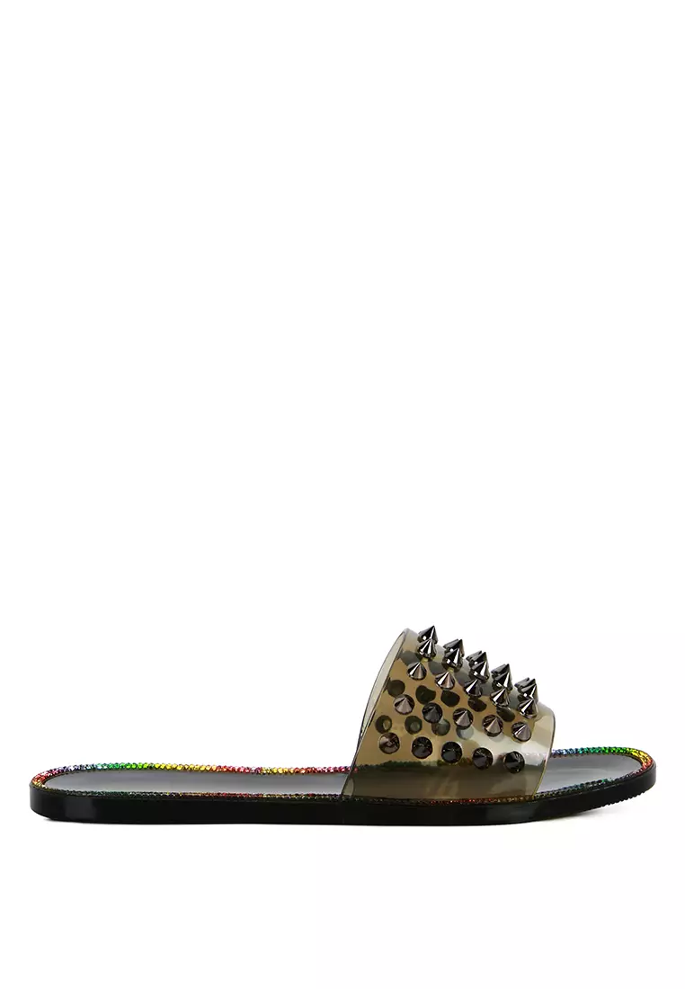 Discount on London Rag  shoes - SKU: Black Punk Stud Clear Jelly Flats