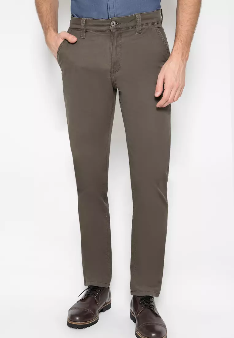 LGS - Celana Panjang Casual - Polos - Coklat Gelap - Pria - Slim Fit - CCT.546.S045.003.C