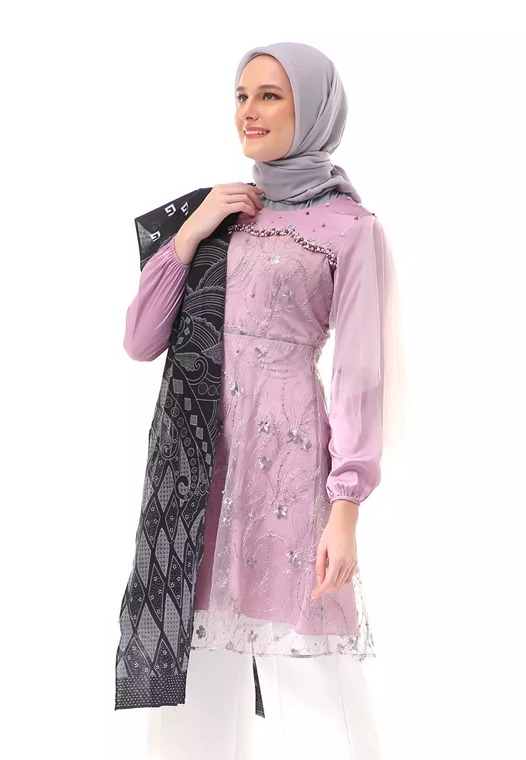 Tunik Motif Batik Muslimah Atasan Wanita Series Couple Premium High Quality - Lilac