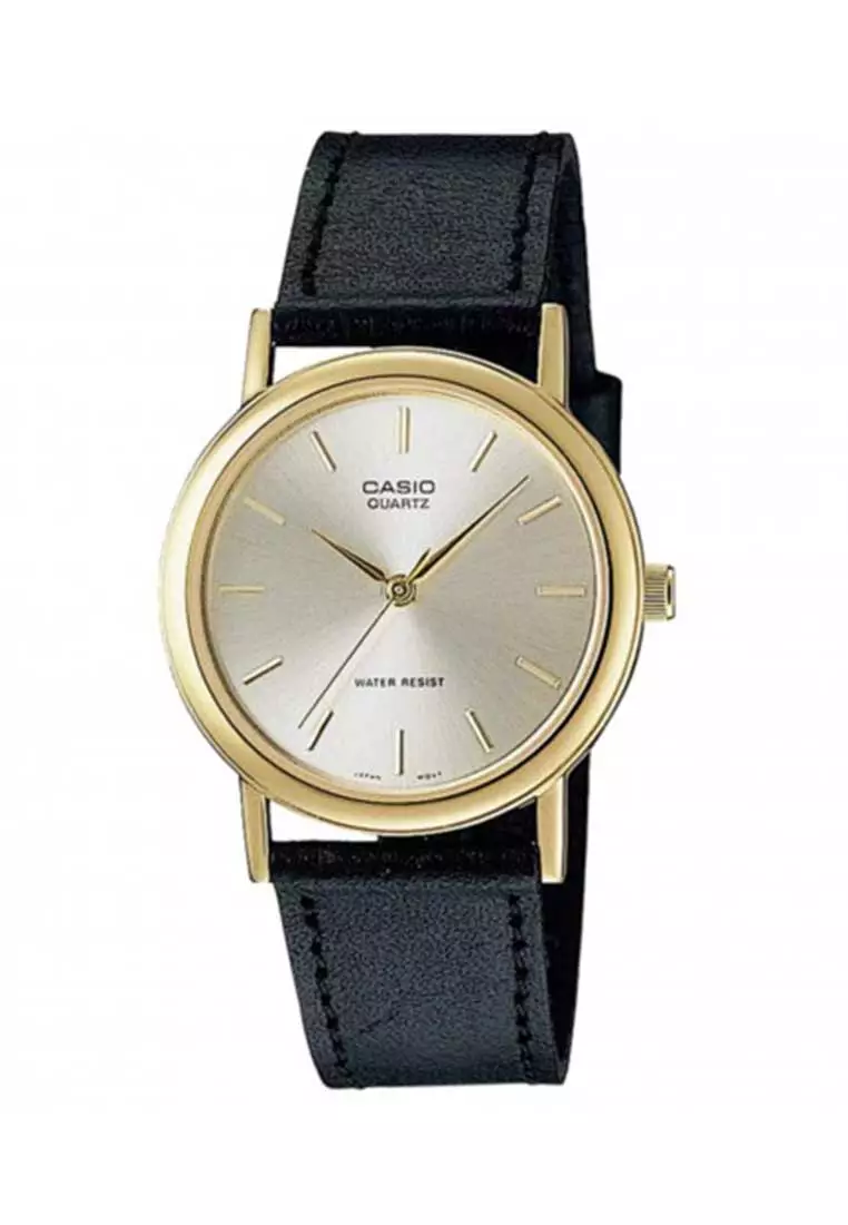Casio Jam Tangan Pria - Black Gold - Leather Strap - MTP-1095Q-7A