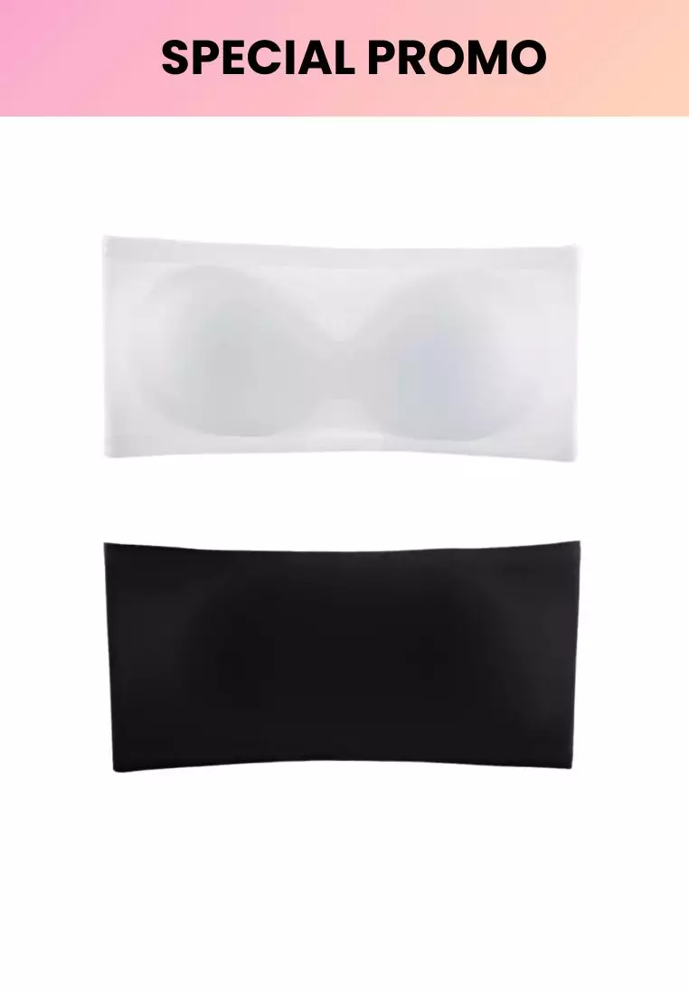 2 Pack Premium Anita Seamless Strapless Non-Slip Ice Silk Bralette Top Tube Bra in White and Black