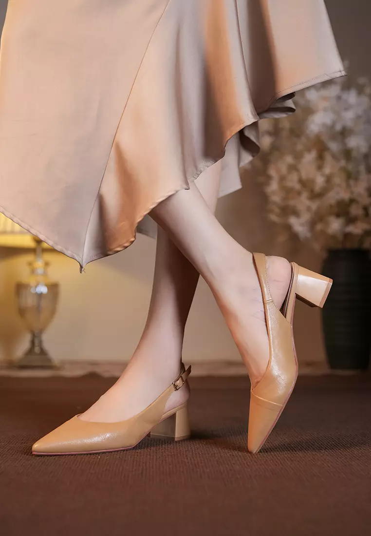 4.5CM Microfiber Leather Slingback Mid Heel BY2050-36