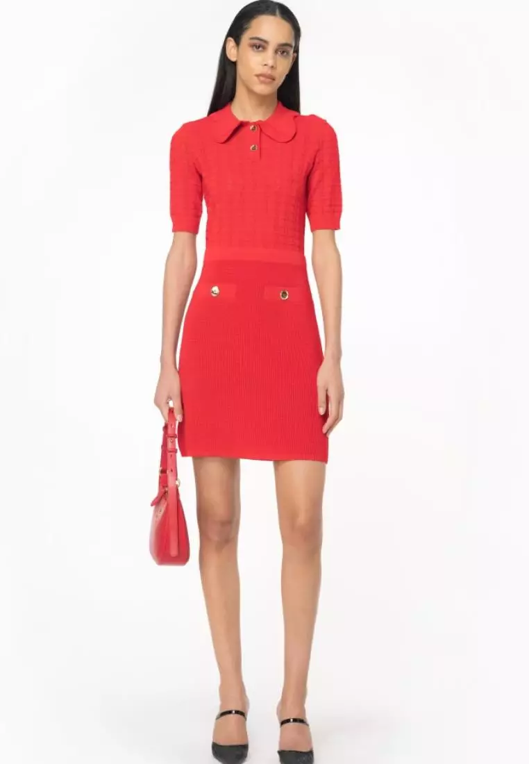 Fan-stitched knit mini dress