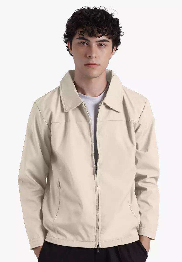 Korean Inspired Bomber Jacket Zip Up Collar Light Khaki