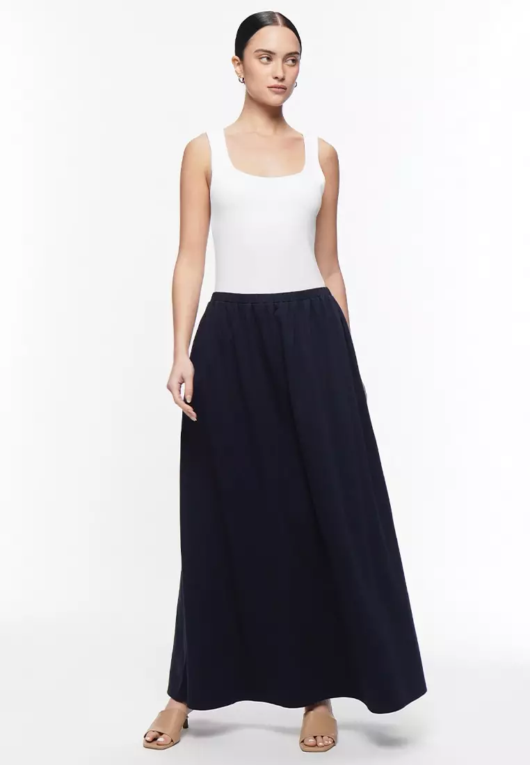 Women's Full Garter Waist Jersey Maxi Skirt