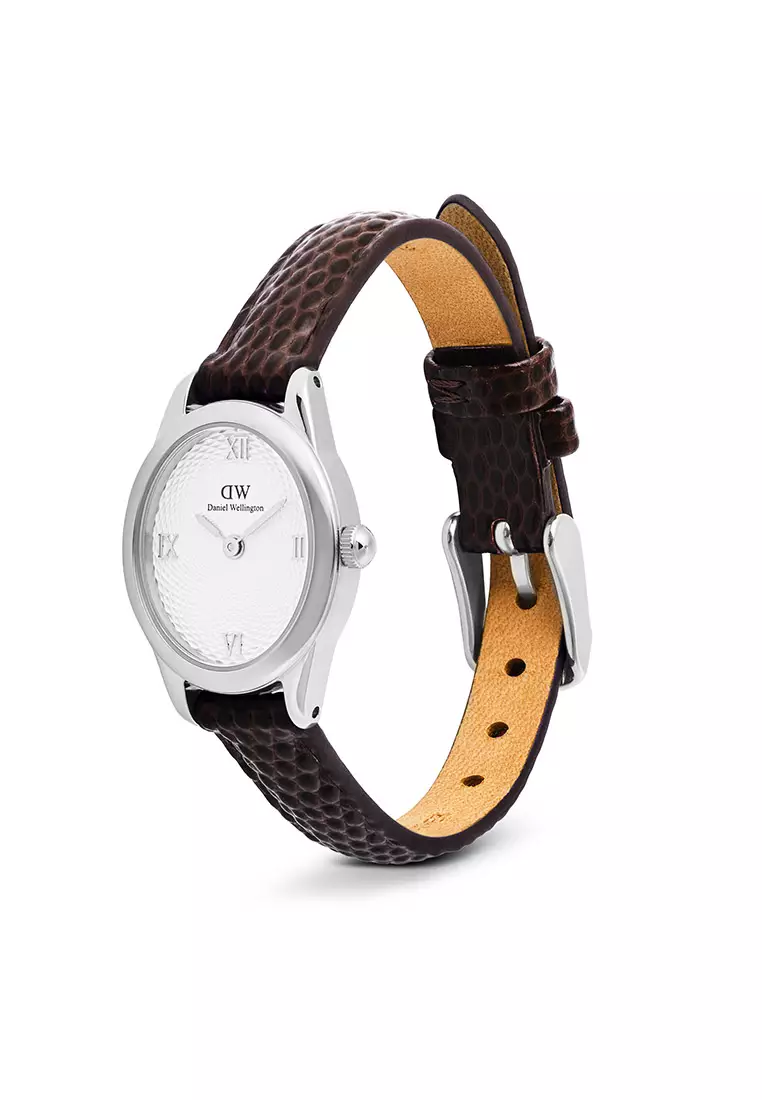 Ophelia Mini Dark Brown Lizard White Guilloché Silver - Women Watch Stainless Steel Leather Strap watch DW Official Authentic Original 女士手錶 不銹鋼手錶 DW 官方 真皮手錶 正品