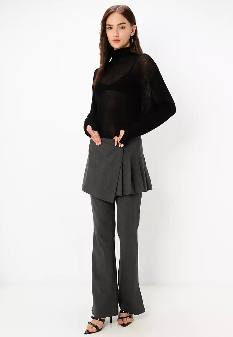 Mid-Waist Skirt Over Trousers