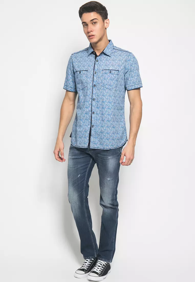 LGS - Kemeja Casual Pria - Lengan Pendek - Biru - Motif Abstrak - JSH.392.S869F.679.C