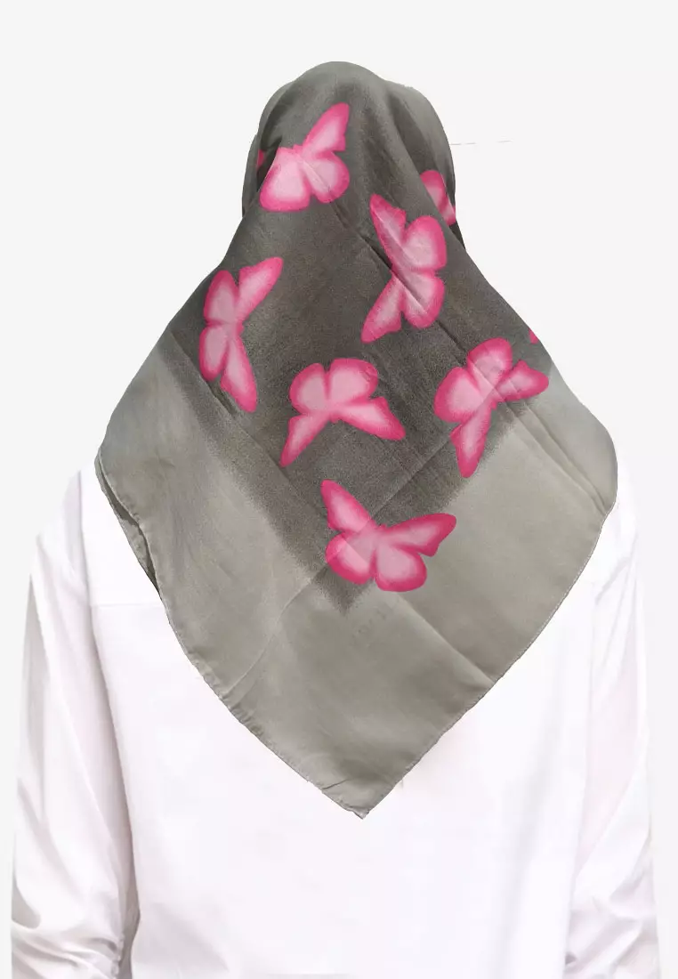 Hijab Segi Empat Wanita Kupu-Kupu Voal Square Scarf Wanita Grey